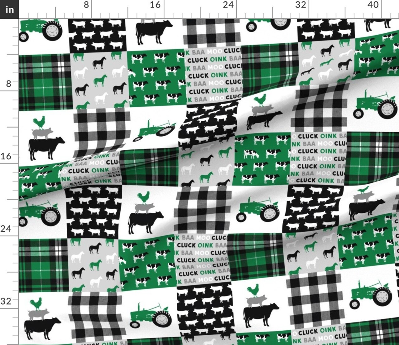 Wholecloth Farm Tractor Green Black Woodgrain Plaid Custom Printed Fabric by Spoonflower Various Fabrics by the Yard or Fat Quarter